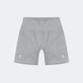 Macro view of grey high-waisted athletic shorts featuring symmetrical white X logo - XS / Nebula Grey