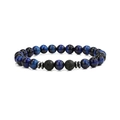 Macro shot of 8mm blue tiger eye beads and black lava stones with metal spacers - Blue Tiger Eye