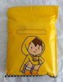 Portable yellow card-style raincoat set for kids featuring thick waterproof material - Kids Raincoat And Pants Set / Yellow