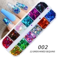 12-grid set of laser holographic heart nail sequins in vibrant mixed colors for DIY art - Heart Shape Style (002)