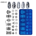 Rectangle nail stamping plate OMD-19 featuring geometric shapes and 3D cube patterns - OM-D19 Geometric Lines (OM-D19)