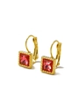 Macro shot of gold-plated square red zircon earrings with lever-back closure - Rose Red (HE45446D3A0)