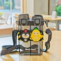 Grey dual-compartment plastic water bottle with straw, carry strap and cartoon detail - 750ml / Black (8805-1)