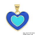 Blue enamel heart charm with gold plating and 16.2mm x 17.8mm dimensions - Blue Turquoise Heart Style