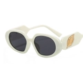 Retro cream white thick frame sunglasses with dark grey lenses and gold leaf detail - White Frame Gray Lens