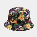 Detail of tropical floral and skull print on a double-sided sun protection bucket hat - One Size / 5# Tropical Floral Skull