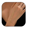 Elegante bracciale ad anello dorato con ciondolo a cuore e catena di perle di zirconi - Catena labbra dorata