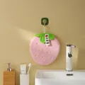 Pink strawberry shaped coral fleece hand towel with hook for kitchen and bathroom - Embroidered / Strawberry Pink (No Worries)