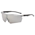 Silver cycling sunglasses with wraparound shield lens and side ventilation holes - Silver Frame Silver Mirror