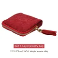 Mini red fabric jewelry organizer with gold zipper, tassel detail and 6 internal layers - Wine Red (6 Layers) Tassel Style