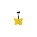 Detail view of a yellow butterfly belly button ring with silver metal bar and ball - Yellow Butterfly