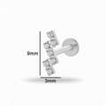 Silver G23 titanium labret stud with 9mm curved clear crystals and 3mm flat back post - Silver Curved Cluster (T2506-7# Silver)