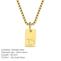 14K gold plated stainless steel box chain necklace with square letter D pendant - Letter D / Gold