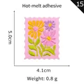 Pink and purple flower embroidery patch with iron-on adhesive backing, 5.0x4.1cm size - Hot Melt Pink Rural Flowers