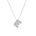 Macro shot of silver letter E pendant featuring sparkling zircon micro-pave setting - Letter E