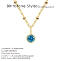 Exquisite 14K gold plated stainless steel birthstone necklace with blue aquamarine pendant - December Lake Blue (Lake Blue Rhinestone) / Gold