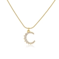18K gold plated brass necklace with a C-shaped pendant featuring clear sparkling zircons - Gold Color White Zircon Moon