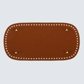 Dark brown oval PU leather DIY bag bottom with gold metal feet and pre-punched holes - Brown