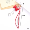 Red PU leather bow and silver heart pendant keychain charm with 24cm length and 23g weight - Red Bow