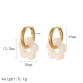 Detailed dimensions of gold hoop earrings with white flower charms showing size and weight - White Flower Hoop Earrings (TE60296-WT)