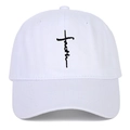 White cotton baseball cap with black faith cross embroidery in a vintage soft top style - Adjustable / White