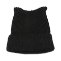 Detalle del gorro de punto negro con orejas de gato y textura de canalé vertical - M (56-58cm) / Negro