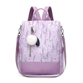 Zaino da donna in tessuto Oxford a fiori viola con ciondolo a pompon bianco decorativo - Viola
