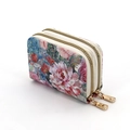 Porte-cartes à fleurs fuchsia pour femmes avec double fermeture éclair et métal doré - Rouge Encre