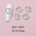 Detailed view of silver heart-shaped nail charms with butterfly design and rhinestones - Silver Heart Built-in Butterfly Style (A093)