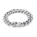 Hip-Hop-Halskette aus Silber-Edelstahl, kubanische Kette mit diamantbesetztem Verschluss - Silberner Zirkonia-Einsteckverschluss-Stil (KB127147-Z)