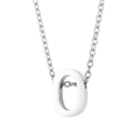 Short stainless steel choker necklace with polished letter O pendant in silver finish - Letter O Style (KN233979-Z)