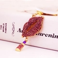 Pink rhinestone red lip and lipstick keychain pendant accessory for women handbag - Purple