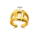 Golden multi-layer interlaced open ring with geometric 16mm height hollow design - Interwoven Hollow Style (JZ5942)