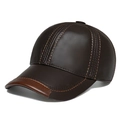 Men's dark brown genuine leather newsboy hat with fleece lining and contrast stitching - Leather Brim Baseball Cap Dark Coffee