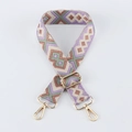 Detail of adjustable 38mm woven bag strap with geometric diamond patterns and gold buckles - Ethnic Jacquard 32 - Light Gold Buckle