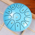 Blue steel tongue drum featuring 8 notes with numbered gold scale markings in top view - Light Blue - Panda (6 Inch 11 Notes)