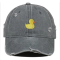 Distressed dark grey washed cotton baseball cap with yellow duck embroidery and ripped details - One Size / Gray