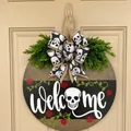 Gothic Welcome Holzschild mit Totenkopf-Rosen-Muster und schwarz-weißer Schleife - Stil C (Rosen-Skelett)