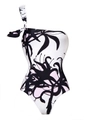 One-shoulder floral swimsuit in white and pink with a decorative bow on the strap - S / One Shoulder One Piece Swimsuit
