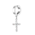 Orecchino a clip a croce gotica d'argento con zirconi lucidi su sfondo bianco - 1 Clip per Orecchio Argento (2147)