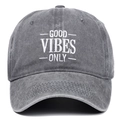 Vintage dark gray washed cotton baseball cap with Good Vibes Only white embroidery - One Size / Gray