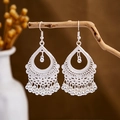 Ethnic style bohemian silver hollow peacock earrings with delicate metal bead tassels - Silver Hollow Round Bead Tassel(E2875-22)