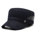 Gorra plana de lana para hombre en azul oscuro con insignia R-SPORT y orejeras - Ajustable / Azul marino
