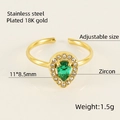 18K gold plated stainless steel adjustable ring with a pear-shaped green zircon stone - Water Drop Ring (587) - Green Zircon