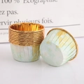 Detail of light green marble cake cups with gold foil edges and stacked design - Single-sided Gold Green/Yellow Marble