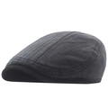 Men's dark grey cotton newsboy cap with vertical stripe texture and black brim - Black