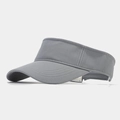 Detail view of a dark grey breathable mesh sun visor showing stitching and brim arc - Adjustable / Gray