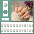Short ballet press-on nails Y-27 in nude pink and Morandi green V-shape French design - Morandi Green V-Shape Color Block French Style (Y-27) / Glue Type