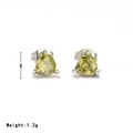 Triangle-cut yellow gemstone stud earrings in silver finish, 7mm size for women - Platinum Color - Olive Green Zircon