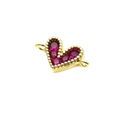 Close-up of golden heart connector with red cubic zirconia for DIY jewelry making - Rose Red Connector
